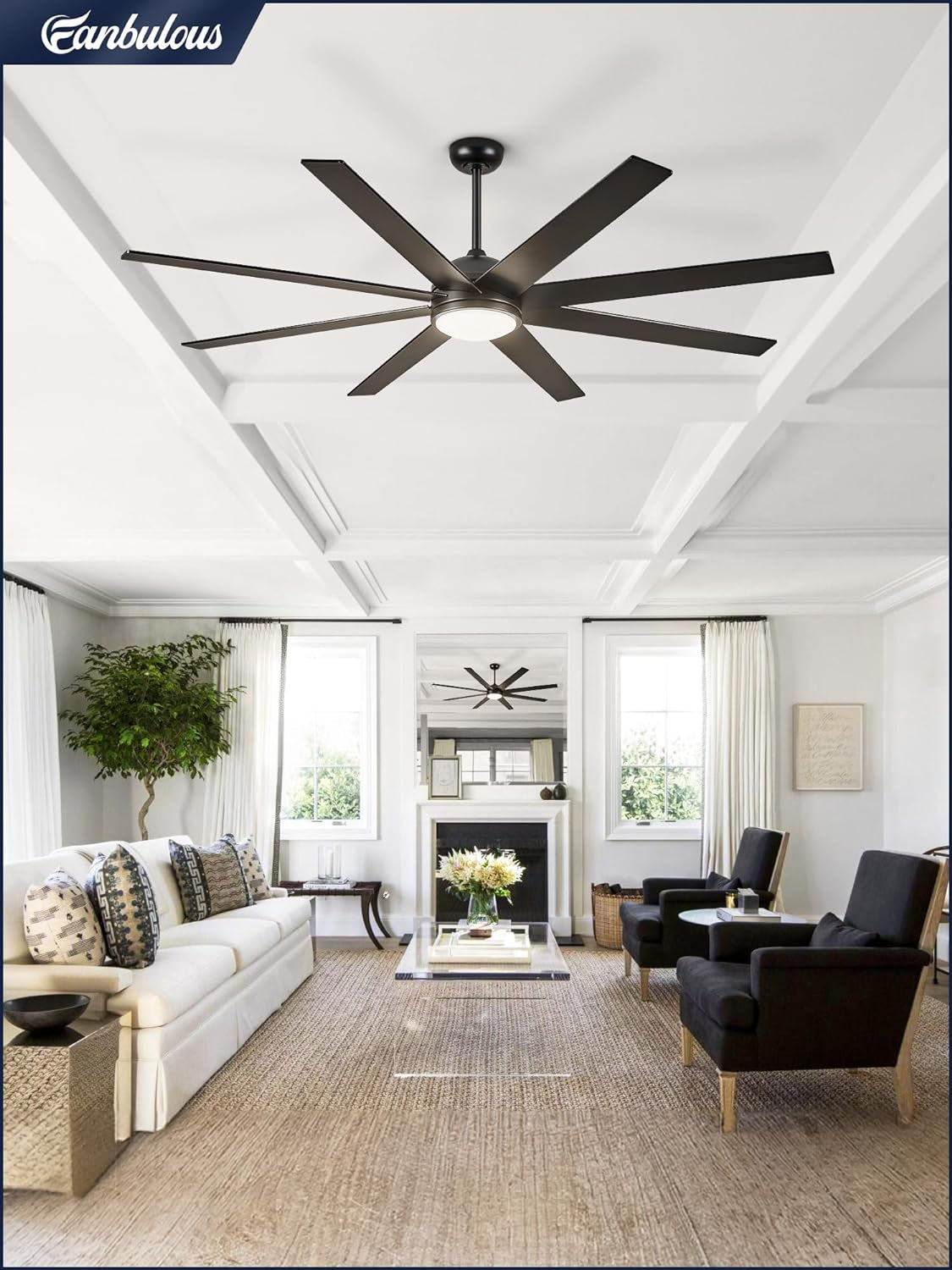 65 Inch Ceiling Fans with Lights and Remote, Black Indoor/Outdoor