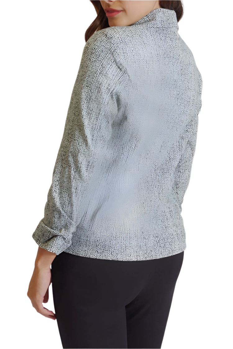 Peace of Cloth One Button Closure Ruched 3/4 Sleeve Welted Pockets Multi Print Crepe Jacket-1