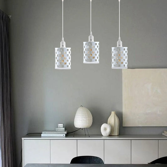Vintage Retro 3 Way E27 Industrial White Cage Ceiling Pendant Light~3943-0