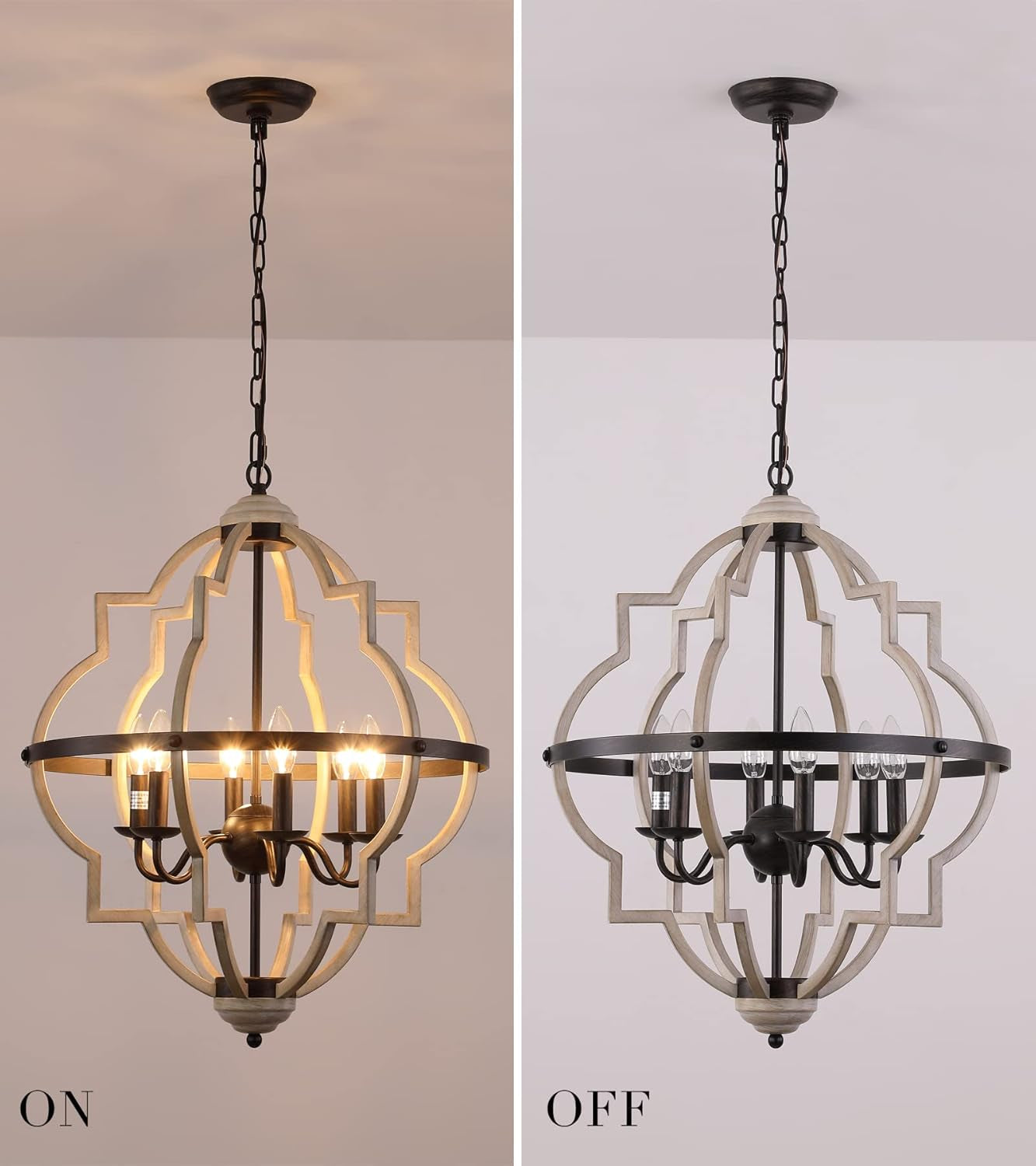 Rustic Antique Orb Chandelier Farmhouse Vintage 6-Lights Oak White