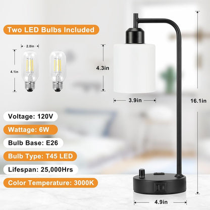 Industrial Bedroom Lamps for Nightstand Set of 2 - Fully Dimmable