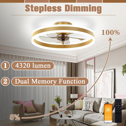 Low Profile Ceiling Fans with Lights and Remote, 19.7In Flush Mount