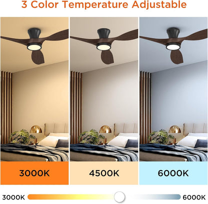52 Inch Ceiling Fans with Led Lights Remote Control Flush Mount Low