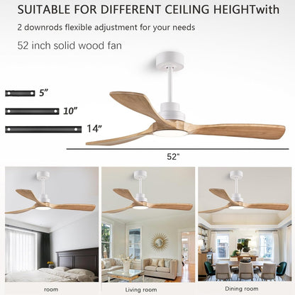 52" Wood Ceiling Fan with Light with Remote Control Ceiling Fan with 3