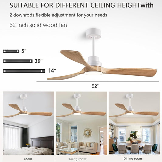 52" Wood Ceiling Fan with Light with Remote Control Ceiling Fan with 3
