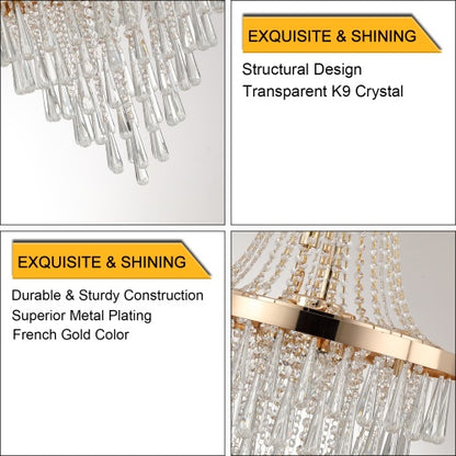 Golden Crystal Chandelier, Large Modern Luxury Chandelier For Living Room, Dining Room, Bedroom, Hallway - Bulb Not Included