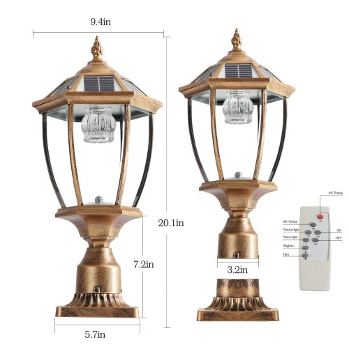 Vintage Gold Solar Pillar Headlight With Dimmable LED 1-Pack