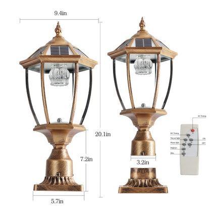 Vintage Gold Solar Pillar Headlight With Dimmable LED 1-Pack