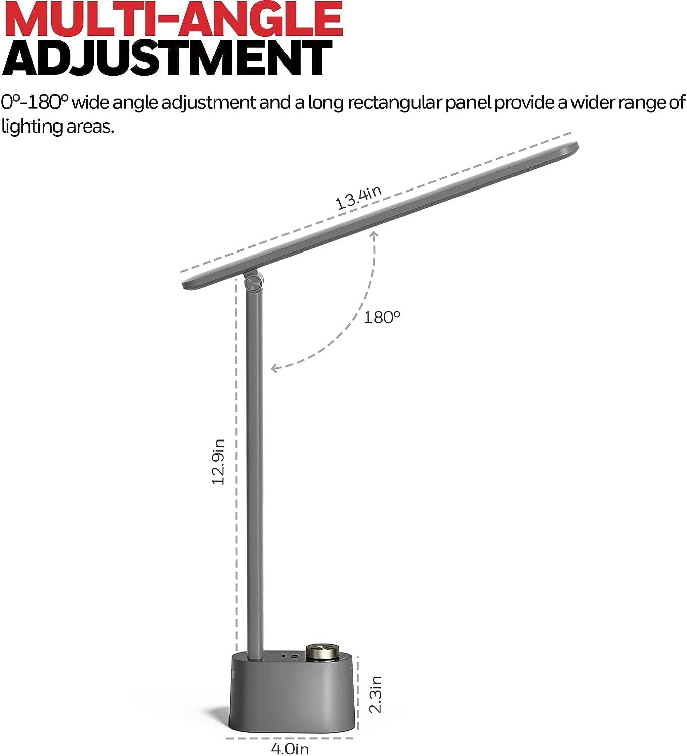 HWT-H01 LED Desk Lamp Stepless Dimmable Table Lamp with USB A+C Dual
