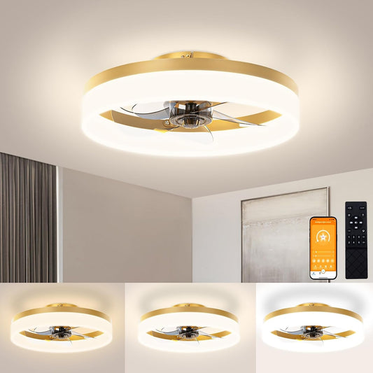 Low Profile Ceiling Fans with Lights and Remote,15.7In Modern Ceiling