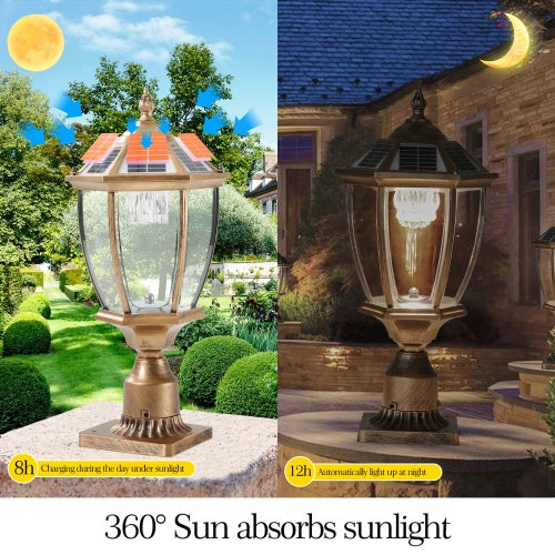 Vintage Gold Solar Pillar Headlight With Dimmable LED 1-Pack
