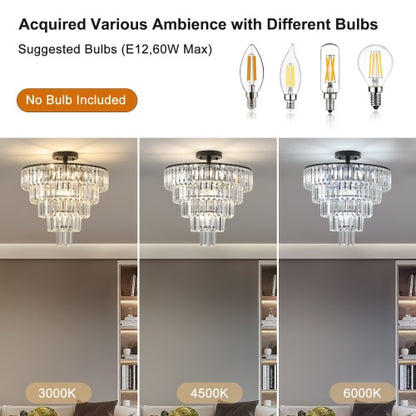 Large Black Crystal Chandelier, Contemporary Style Chandelier, Dining Room, Living Room, Bedroom - Bulb Not Included