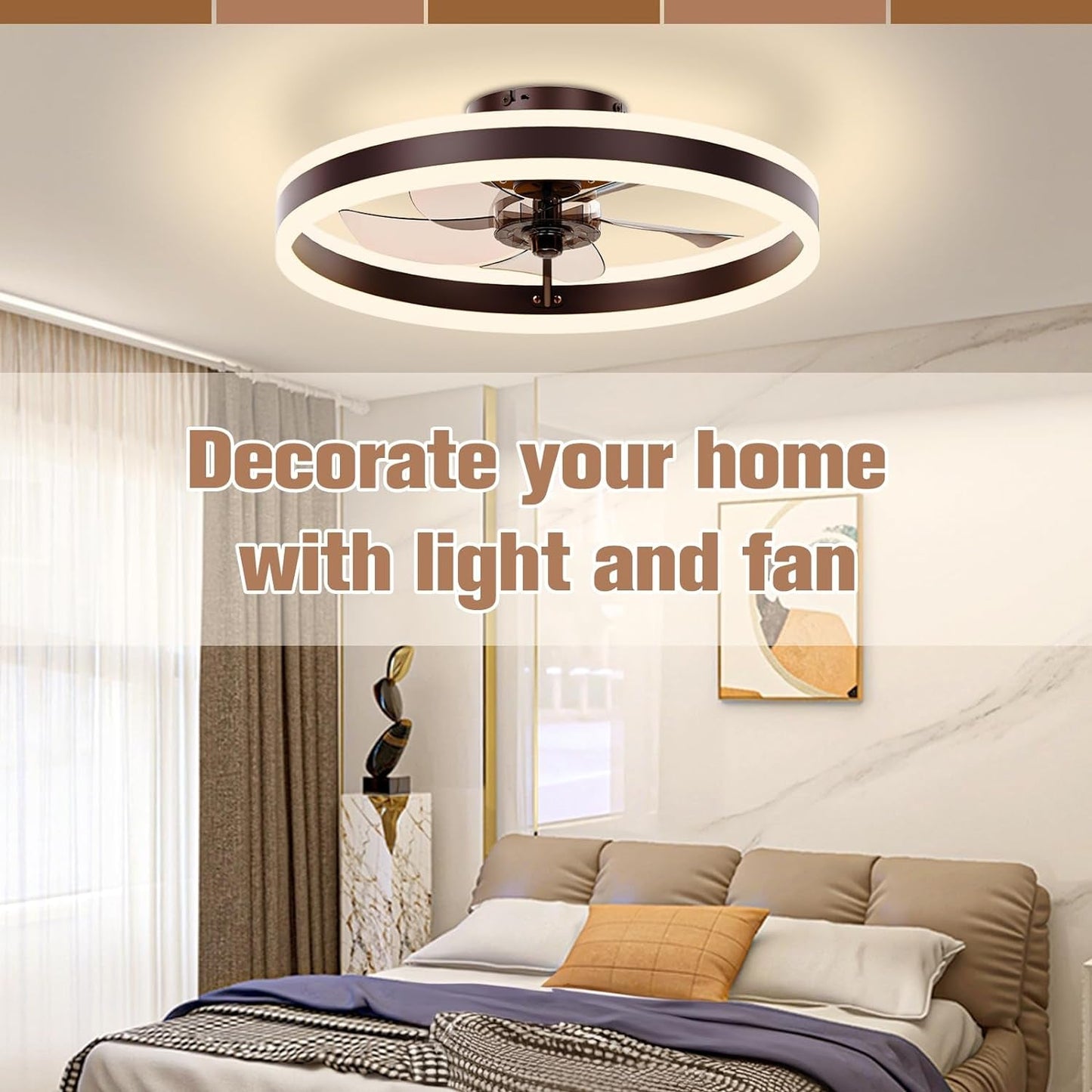 Low Profile Ceiling Fans with Lights and Remote, 19.7In Flush Mount