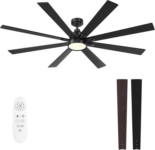 62 Inch Large Ceiling Fans with Lights and Remote - Wood/Matte Black