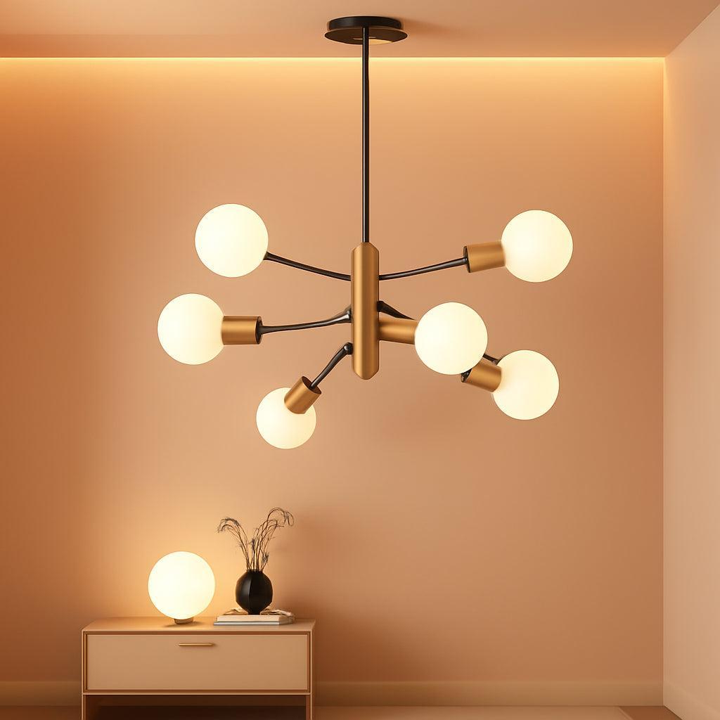 Sputnik Chandelier Black Gold Height Adjustable Pendant-0