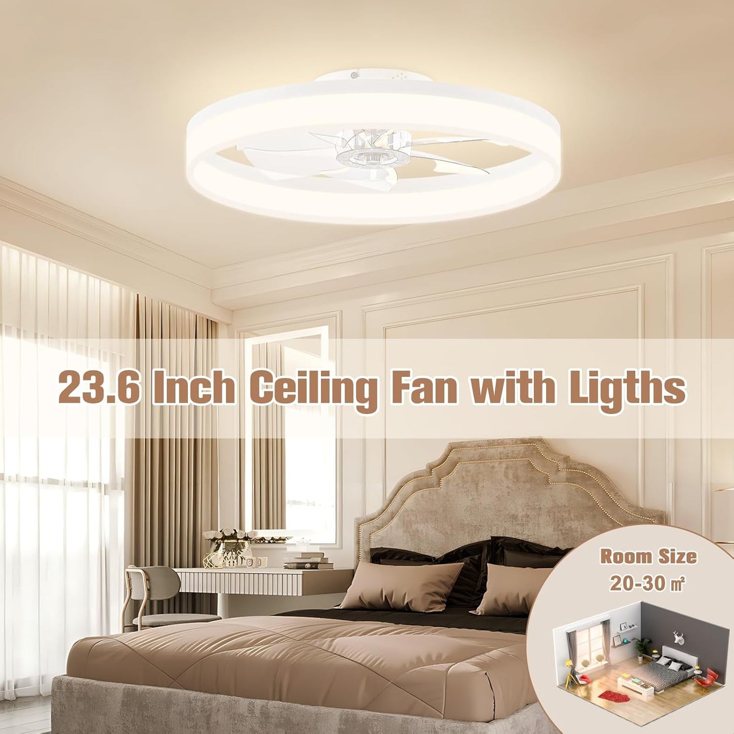 Low Profile Ceiling Fans with Lights and Remote, 23.6In Flush Mount