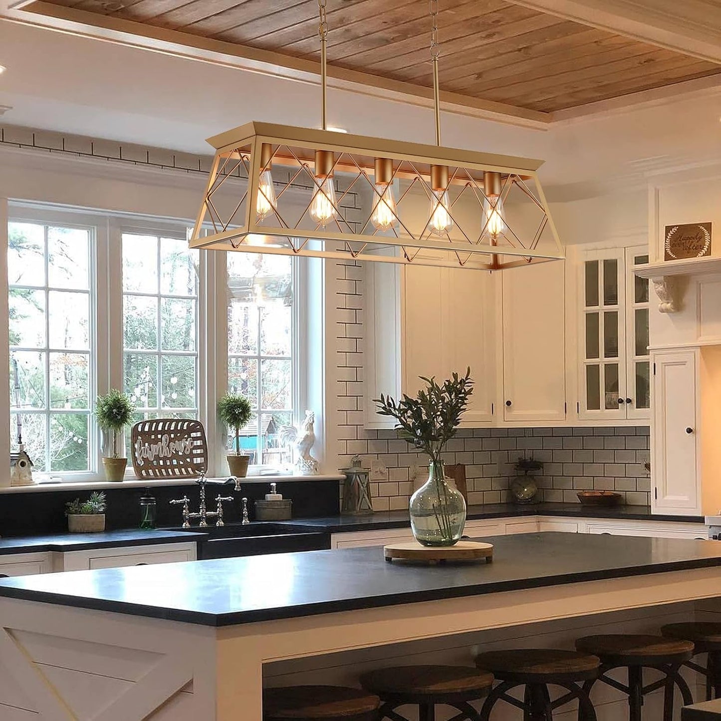 Modern Farmhouse Chandelier Light Fixtures,5-Lights Gold Linear