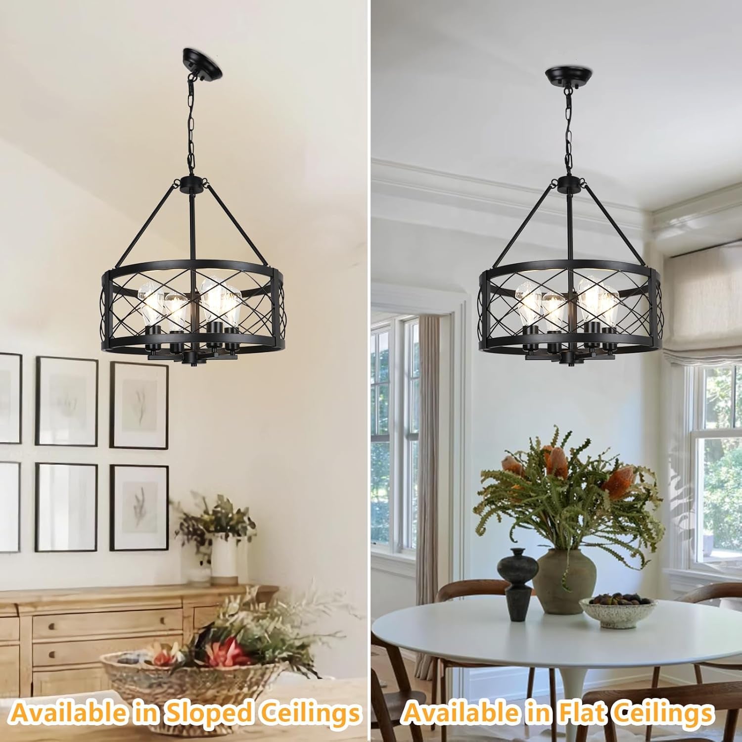 Black Industrial Chandelier Four Light Drum Fixture-3