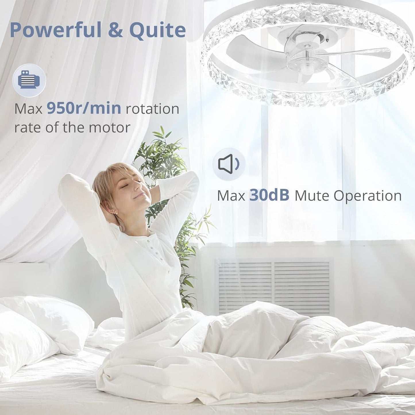 20" Modern Ceiling Fans with Lights and Remote, Dimmable Low Profile