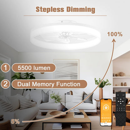 Low Profile Ceiling Fans with Lights and Remote, 23.6In Flush Mount