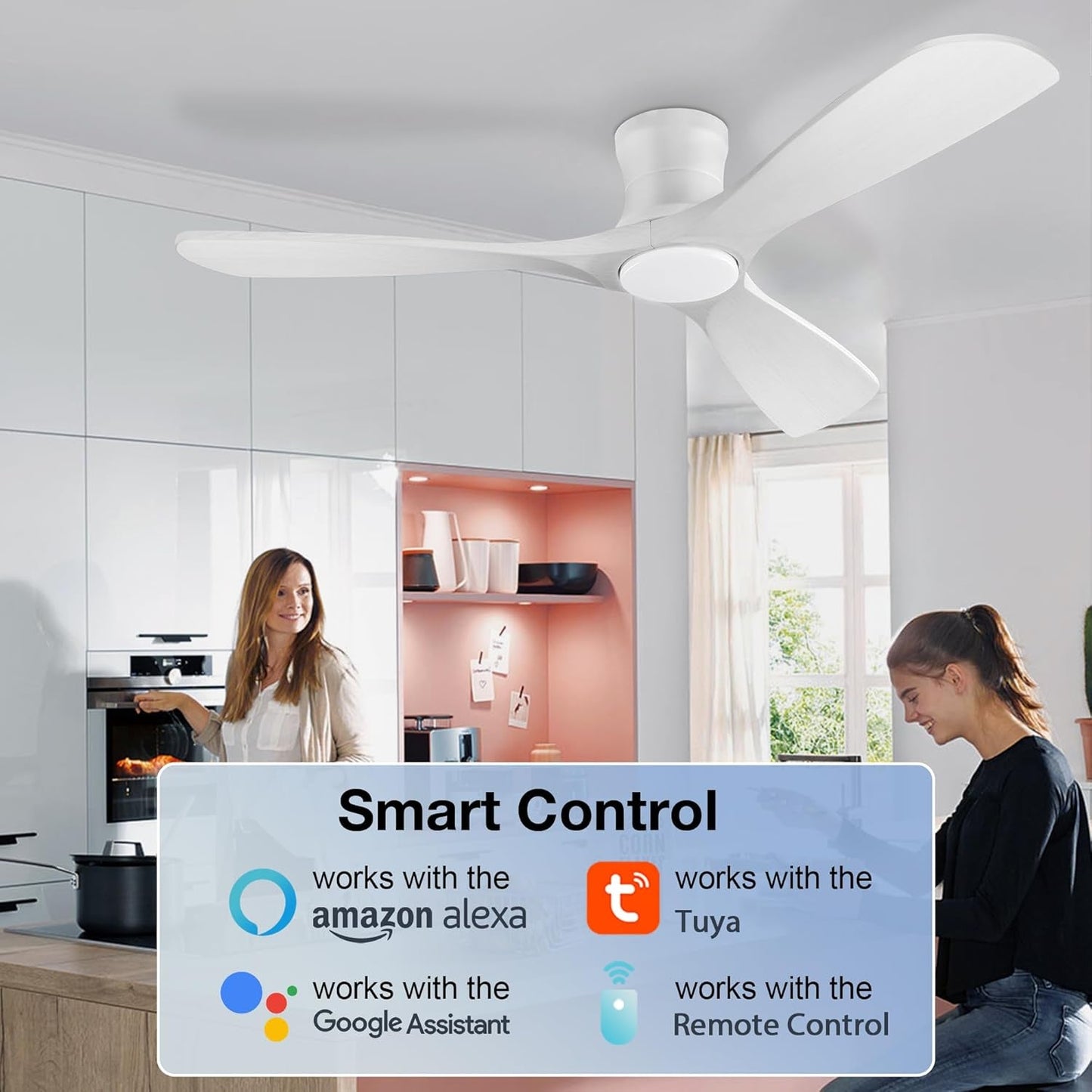 52In Smart Low Profile Ceiling Fans with Lights Remote,Quiet DC