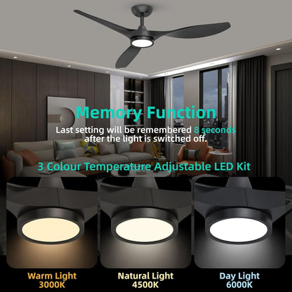 Ceiling Fans with Lights and Remote, Black Ceiling Fan 52 Inch Quiet