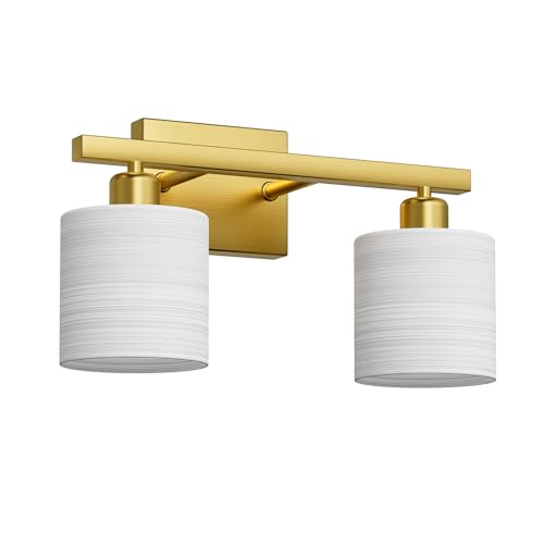 PARTPHONER Bathroom Light Fixtures, Bathroom Lighting Fixtures Over Mirror, Interior Classic Vanity Lights, Modern Bathroom Vanity Light with Textured White Glass Shade, Brushed Nickel, 3-Light