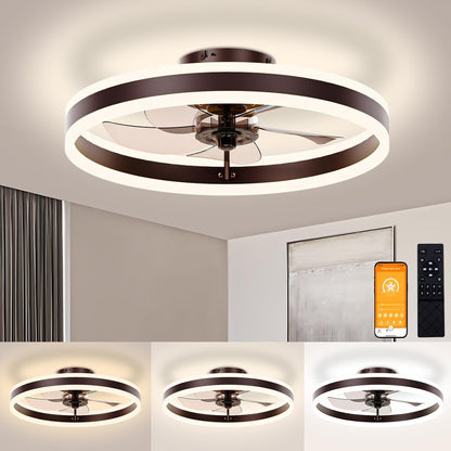 Low Profile Ceiling Fans with Lights and Remote, 19.7In Flush Mount