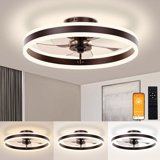 Low Profile Ceiling Fans with Lights and Remote, 19.7In Flush Mount