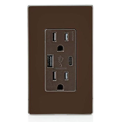 Leviton T5633-W Type A & Type-C USB In-Wall Charger with 15A Tamper-Resistant Outlet, USB Charger for Smartphones and Tablets, Not for Laptops, White