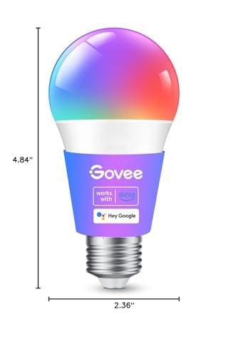 Govee Smart Light Bulbs, Color Changing Light Bulb, Work with Alexa and Google Assistant, 16 Million Colors RGBWW, WiFi & Bluetooth LED Light Bulbs, Music Sync, A19, 800 Lumens, 4 Pack