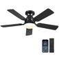 Ceiling Fans with Lights- 52" Low Profile Indoor Ceiling Fan with Light and Remote/APP Control, Flush Mount, LED Dimmable DC Reversible Modern Ceiling Fan for Bedroom（Black）
