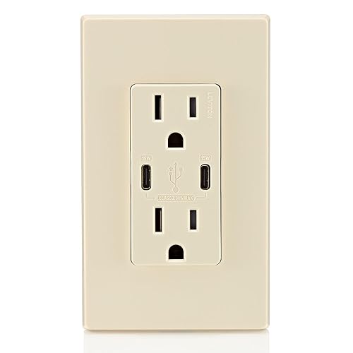 Leviton T5633-W Type A & Type-C USB In-Wall Charger with 15A Tamper-Resistant Outlet, USB Charger for Smartphones and Tablets, Not for Laptops, White