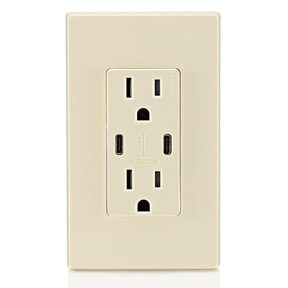 Leviton T5633-W Type A & Type-C USB In-Wall Charger with 15A Tamper-Resistant Outlet, USB Charger for Smartphones and Tablets, Not for Laptops, White