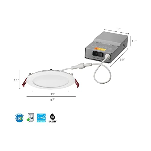 Lithonia Lighting WF4 LED 27K30K35K 90CRI MB M6 Recessed Wafer Downlight with Ultra Thin Round Trim, Color Temperature Selectable, 2700K | 3000K | 3500K, 4-Inch, Matte Black
