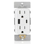 Leviton T5633-W Type A & Type-C USB In-Wall Charger with 15A Tamper-Resistant Outlet, USB Charger for Smartphones and Tablets, Not for Laptops, White