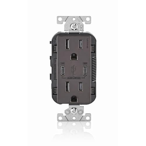 Leviton T5633-W Type A & Type-C USB In-Wall Charger with 15A Tamper-Resistant Outlet, USB Charger for Smartphones and Tablets, Not for Laptops, White