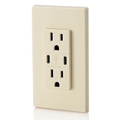 Leviton T5633-W Type A & Type-C USB In-Wall Charger with 15A Tamper-Resistant Outlet, USB Charger for Smartphones and Tablets, Not for Laptops, White