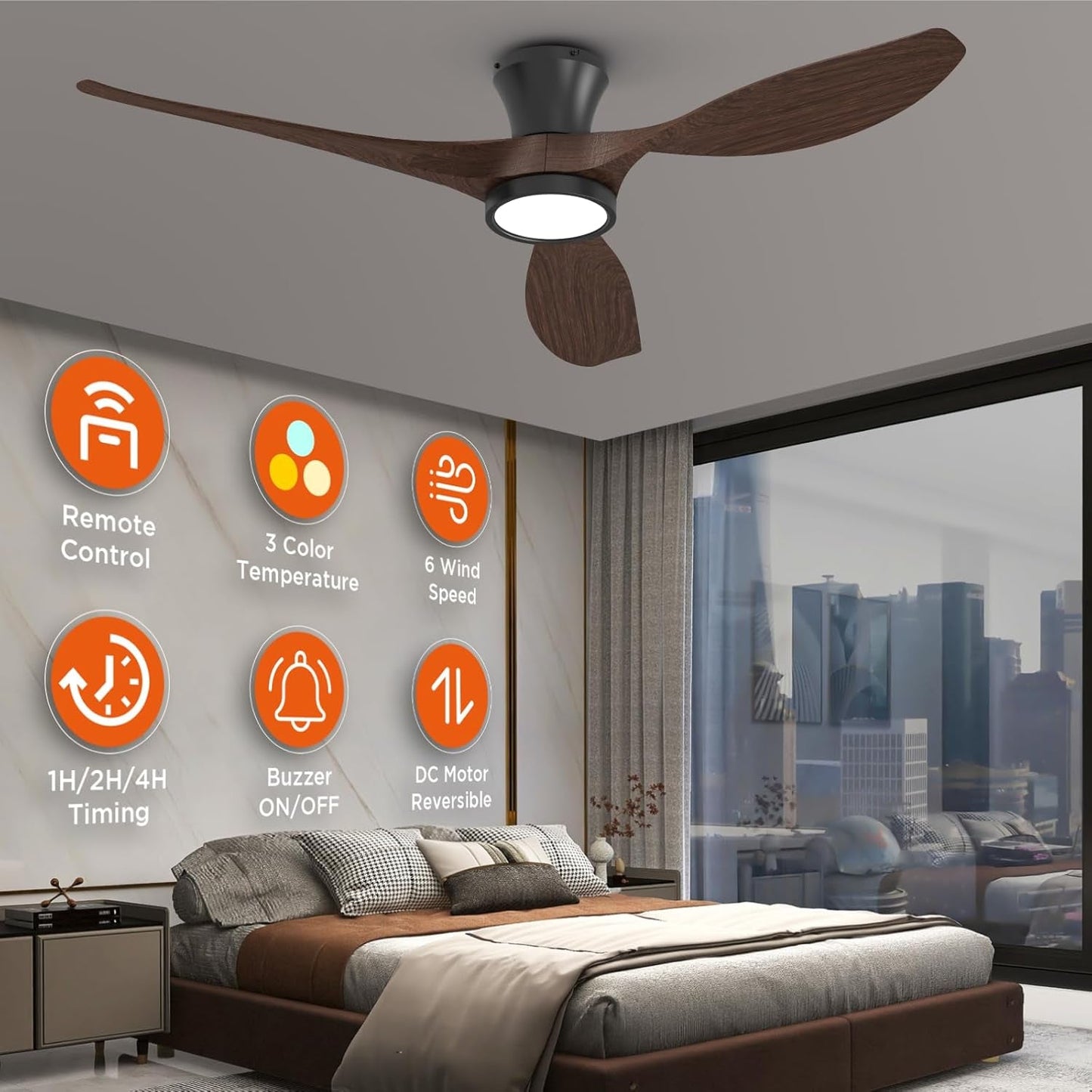52 Inch Ceiling Fans with Led Lights Remote Control Flush Mount Low