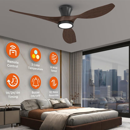 52 Inch Ceiling Fans with Led Lights Remote Control Flush Mount Low