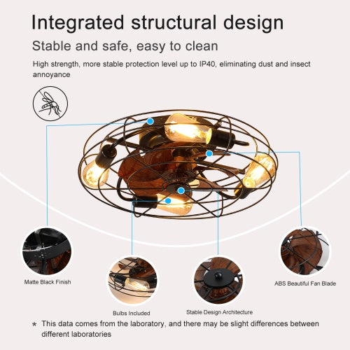 Cage Ceiling Fan With Light, 20 Inch Farmhouse Low Profile Ceiling Fan Light With Remote Control