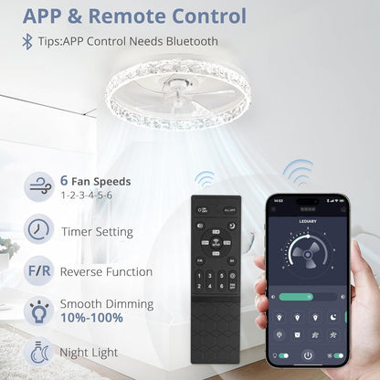 20" Modern Ceiling Fans with Lights and Remote, Dimmable Low Profile
