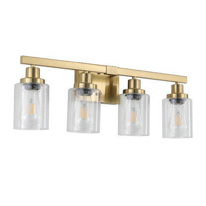 Gold 4 Lamp Vanity Light With Clear Glass Shade, Modern Iron Metal Bathroom Wall Fixture For Bathroom & Dresser - No Bulbs