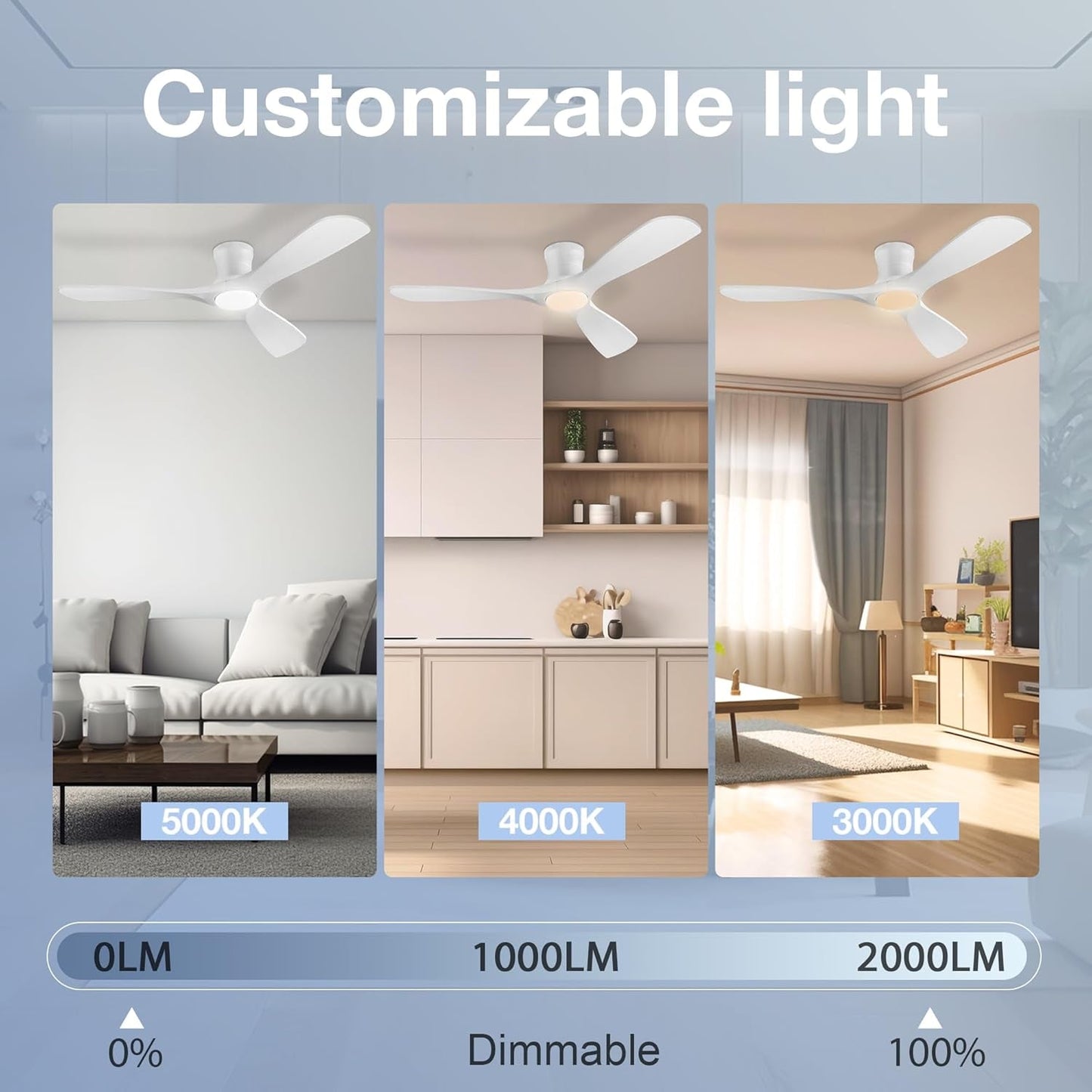 52In Smart Low Profile Ceiling Fans with Lights Remote,Quiet DC