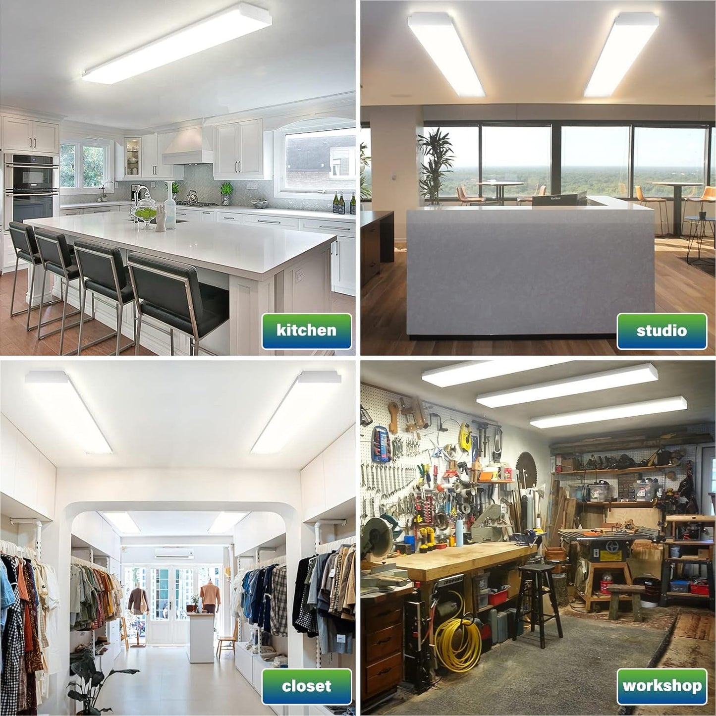 4FT LED Wraparound 40W Shop Lights for Garage, 4400Lm, 6000K, 4 Foot
