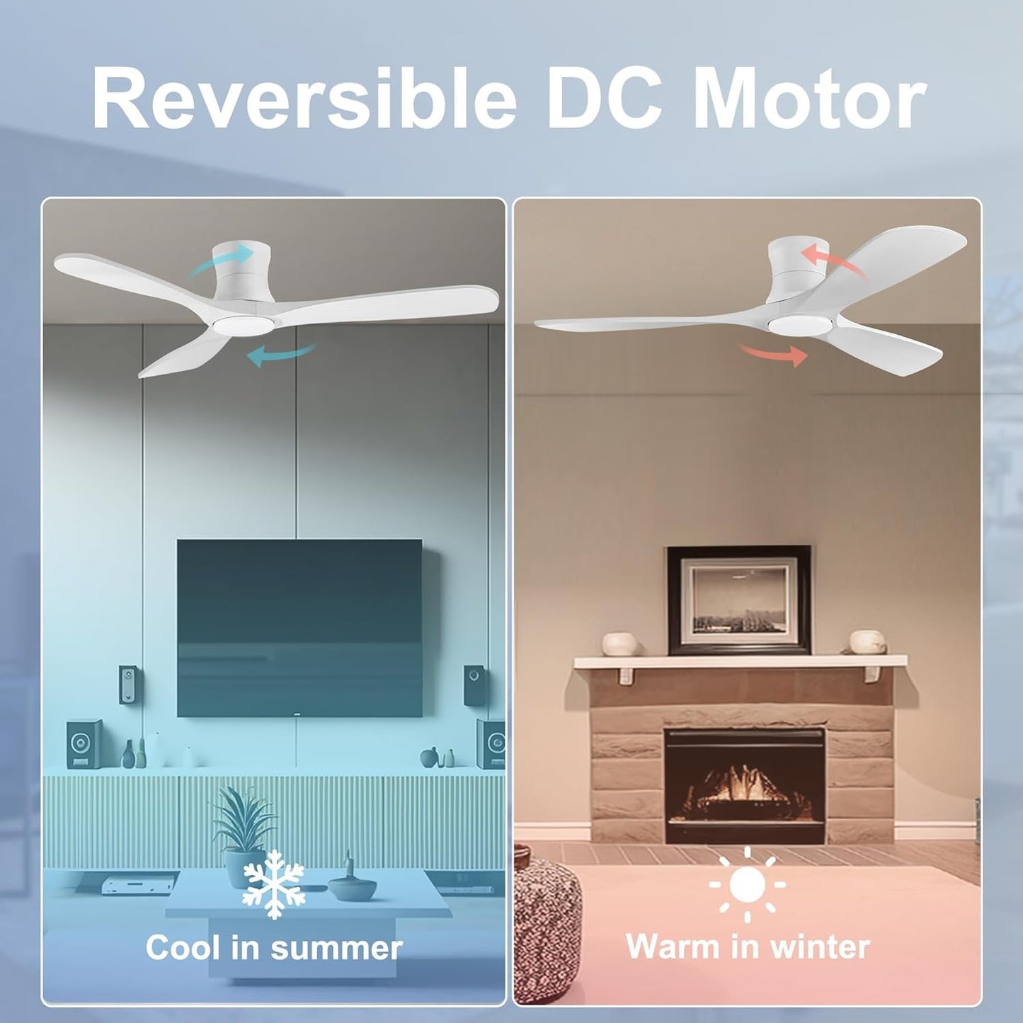52In Smart Low Profile Ceiling Fans with Lights Remote,Quiet DC