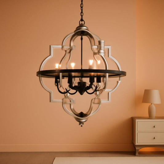 Industrial Oak Finish Farmhouse Chandelier Six Light-0