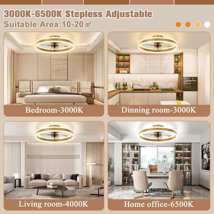 Low Profile Ceiling Fans with Lights and Remote, 19.7In Flush Mount