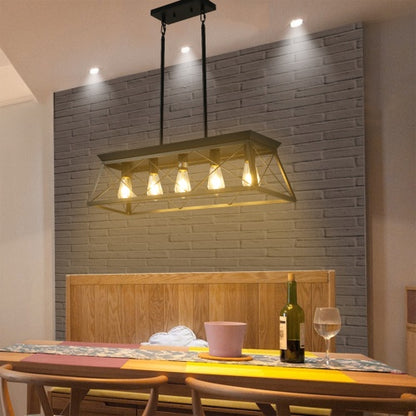 5 Lamps Farmhouse Chandelier For Dining Room, Metal Rustic Chandelier Island Lamp, Modern Rectangular Island Lamp For Kitchen, Living Room Pure Black - No Bulbs