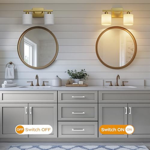 PARTPHONER Bathroom Light Fixtures, Bathroom Lighting Fixtures Over Mirror, Interior Classic Vanity Lights, Modern Bathroom Vanity Light with Textured White Glass Shade, Brushed Nickel, 3-Light